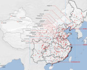 Geolocalisation des agglomérations de a Chine en 2010